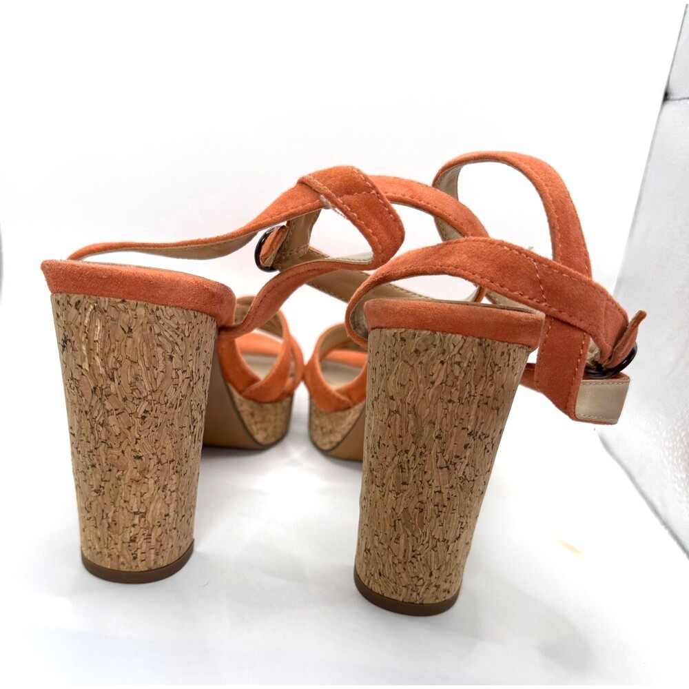 Naturalizer Mallory Platform Sandals Womens 10W Orange Suede Strappy Retro Heels - Picture 4 of 9
